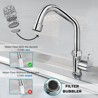 Plantex Pure Brass Single Lever Kitchen Taps for Home Sink/Kitchen Tap with Water Saving Nozzle for Sink Tap with 7 Year Warranty -(FLO-812-Mirror-Chrome)