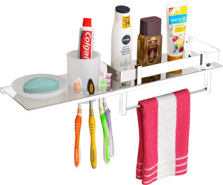 Plantex Stainless Steel 4in1 Multipurpose Bathroom Shelf/Bathroom Steel Rack with Soap Dish, Towel Rod and Tumbler Holder-Chrome (18x5 inches)