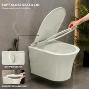 Plantex Platinum Ceramic Wall Hung Western Commode/Rimless Washdown Commode for Toilet/Western Toilet With Soft Close Toilet Seat - P Trap (Thunder)