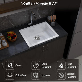Plantex Undermount Sink for Kitchen with 10 Years Warranty by Plantex/Quartz Acrylic Kitchen Sink/Granite Single Bowl Kitchen Sinks with Coupling & Drain rack (Whiti -16x18 Inches)