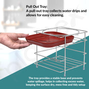 Plantex Matka Freestanding Stand/Stainless Steel 2-Tier Matka Stands For Kitchen/Round Pot Tiered Shelf Stand For Kitchen Utensils With Tray - (1185, Chrome)