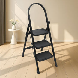 Plantex Hercules Pro 3-Step Foldable Ladder for Home with 150 kg Load Capacity/Heavy-Duty GI Steel Ladder/Anti-Slip Wide Step/Strong, Stable & Multi-Purpose (Black)
