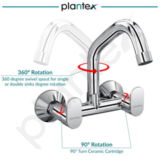 Plantex Pure Brass Kitchen Sink Tap/Sink Mixer Tap Hot and Cold/Kitchen Taps for Home Sink with Brass Wall Flange and Teflon Tape-7 Year Warranty by Plantex (ORN-215-Chrome)