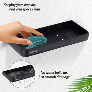 Plantex Double Soap Holder for Bathroom/Dual Soap Case/Soap Stand/Bathroom Accessories - Pack of 1 (1503, Black)