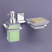Plantex 304 Grade Stainless Steel Soap Dish/Glass Soap Holder/Liquid Soap Dispenser/Shampoo Dispenser for Bathroom/Bathroom Accessories (Crystal -Chrome)