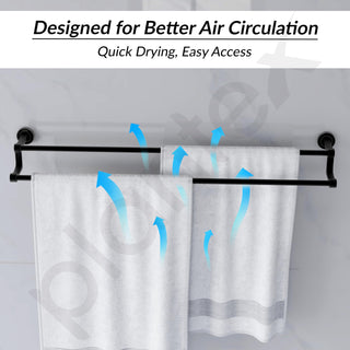 Plantex Premium Aluminium Dual Towel Rod/Bathroom Towel Holder/Towel Hanger/Towel Stand/Bathroom Accessories (24 inch) Black Finish