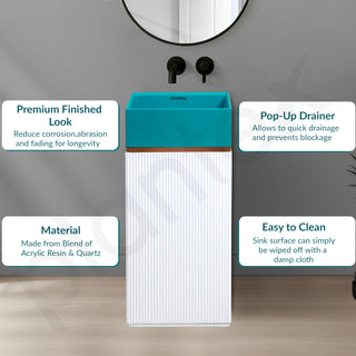 Plantex Acrylic Resin & Quartz Pedestal Basin for Bathroom/One Piece Pedestal Free Standing Square Wash Basin for living Room/Hotel (Blue & White)