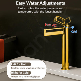 Plantex Wash Basin Mixer Tap/Pure Brass Hot and Cold Tap for Basin/Pillar Spout for Wash Basin/Deck Mount - (Gold, 7881)