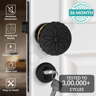 Plantex Heavy Duty Door Lock/Main Door Mortise Lock Handle/Handle Set for Home/Office/Door Accessories (Black, Gold)