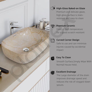 Plantex Ceramic Countertop Basin with Brown Veins - Wash Basin for Bathroom, Restaurant, Hotel (18 x 13 x 5.5 Inch)