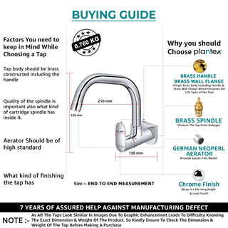 Plantex Kitchen Taps for Home Sink with Water Saving Nozzle for Kitchen Tap/High Arc 360° Swivel Spout for Sink Tap with Brass Wall Flange -7 Year Warranty by Plantex -(ORN-211-Chrome)