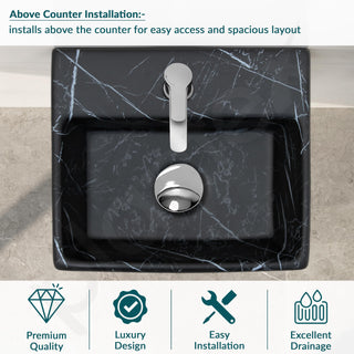 Plantex Ceramic Wall Hung Wash Basin for Bathroom/Square Tabletop Basin/Bathroom Hand Wash Sink/Wall Mount Washbasin for Restaurant/Hotel (Black- 13x11.5x5 Inch)