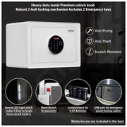 Plantex Digital Safe Locker For Home/23 Litre Safety Locker Box with Biometric Touchscreen Display & Dual Code Access Master & User/LED Light/Emergency Key/2 Years Warranty By Plantex - (White)