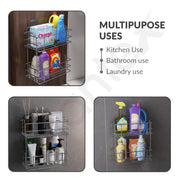 Plantex Drill Free Stainless Steel Multipurpose Detergent Holder/Under the Sink Detergent Rack/Wall Mounted Detergent Holder/Bathroom Rack/Shelf/Bathroom Accessories (Chrome)