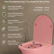Plantex Imported Commode for Toilet/Ceramic Wall Hung Western Toilet/Rimless Washdown Flush Commode with Soft Closing Toilet Seat - P Trap Outlet (1167 - Secura Pink)