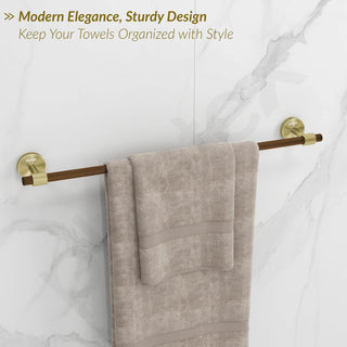 Plantex 304 Stainless Steel and Wood Bathroom Set/Glass Soap Holder & Tumbler Holder/Towel Rod/Napkin Hanger for Washbasin/Robe Hook/Bathroom Accessories - Set of 5 (Gold & Wood)
