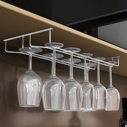 Plantex Wine Glass Rack/Wine Glass Holder for Cabinet/ Bar Glass Hanging Holder For Pubs/Kitchen/Bars (Double Line - L20 X W9 Inches), Hanging Shelves
