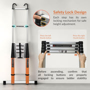 Plantex 23.6 feet (7.2m) Telescopic Ladder/Durable Steps/Collapsible Ladder for Home or Outdoor Work/Aluminium Telescopic Ladder - (Orange)