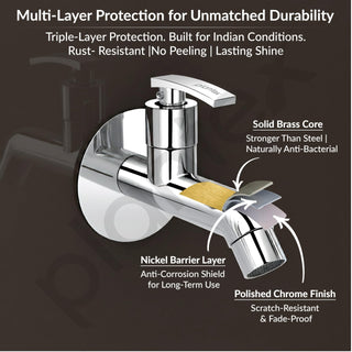 Plantex Pure Brass COL-1002 Long Body Bib Cock for Bathroom with Water Saving Aerator/Wall Mount BibTap with Wall Flange for Bathroom-7 Year Warranty (Chrome)