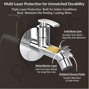 Plantex Pure Brass COL-1002 Long Body Bib Cock for Bathroom with Water Saving Aerator/Wall Mount BibTap with Wall Flange for Bathroom-7 Year Warranty (Chrome)