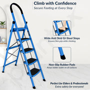 Plantex Ladder for Home - Premium Steel Foldable 5-Step Ladder - Anti Skid Strong Steps with 5 Years Manufacturer Warranty (Blue & Black)