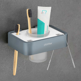 Plantex Aluminium and Acrylic Toothbrush Holder/Tumbler Holder for Bathroom/Toothpaste/Razor Holder/Bathroom Accessories - (Grey and Milky White)