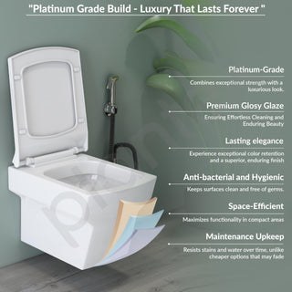 Plantex Commode for Toilet/Ceramic Western Toilet/Square Wall Hung Commode with Soft Closing Toilet Seat - P Trap Outlet - (White)
