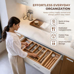 Plantex Cutlery Tray for Kitchen/Adjustable Cutlery Tray with Choping Board | Wooden Storage Box for Kitchen Drawer - Pack of 1 (21 X 19 Inch)