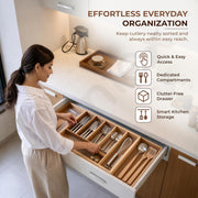 Plantex Cutlery Tray for Kitchen/Adjustable Cutlery Tray with Choping Board | Wooden Storage Box for Kitchen Drawer - Pack of 1 (21 X 19 Inch)