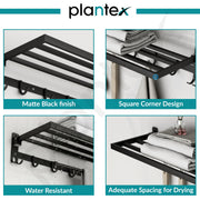 Plantex Stainless Steel Folding Towel Rack/Towel Holder/Towel Bar/24 Inch Towel Stand for Bathroom/Bathroom Accessories - Pack of 1 (APS-1318, Black)