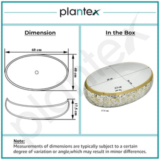 Plantex Wash Basin For Bathroom/Tabletop Designer Ceramic Basin/Countertop Vessel Sink Basin - Indo-European Collection - Pack of 1 (24 x 16 x 7 Inch)