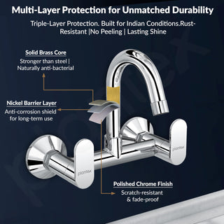 Plantex Pure Brass Sink Mixer Tap Hot and Cold with 360° Swivel Spout/Kitchen Sink Tap with Brass Wall Flange and Teflon Tape-7 Year Warranty by Plantex (ORN-214-Chrome)