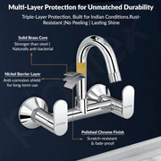 Plantex Pure Brass Sink Mixer Tap Hot and Cold with 360Ãƒâ€šÃ‚Â° Swivel Spout/Kitchen Sink Tap with Brass Wall Flange and Teflon Tape-7 Year Warranty by Plantex (ORN-214-Chrome)
