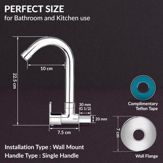 Plantex Water Tap for Kitchen Sink with Water Saving Aerator/Brass Spindle for Kitchen Sink Tap with Wall Flange -(CRM-1287-Chrome)