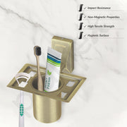 Plantex 304 Grade Stainless Steel Tumbler Holder/Tooth Brush Holder for Bathroom - Crystal (Brass Antique)
