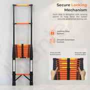 Plantex 5.5m (18.04 ft.) Telescopic Ladder/Carbon Steel 14-Steps Portable & Compact Ladder/Foldable Multipurpose Collapsible Ladder for Home & Outdoor Use - (Orange)