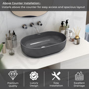 Plantex Wash Basin for Bathroom/Tabletop Designer Ceramic Basin/Countertop Wash Basin for Home/Office (Metalic grey - 22 x 14 x 6 Inch)