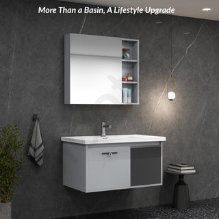 Plantex Unbreakable Plywood Vanity Set for Bathroom/Undermount Wash Basin with Cabinet Full Set/Bathroom Organizer with Mirror, Coupling & Cabinet (NZBC-11)