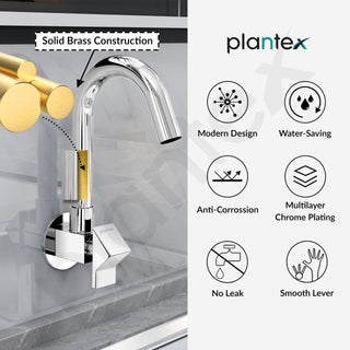 Plantex Kitchen Sink Tap with Water Saving Nozzle/Wall Mount Sink Tap for Kitchen Basin with 360° Swivel Spout-7 Year Warranty by Plantex (PRI-310-Chrome)