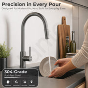 Plantex 304 Stainless Steel Pull-Down Kitchen Sink Tap/Sink Tap for Kitchen Basin with 360⁰ Swivel Spout/Kitchen Sink Faucet - (1062, Grey)