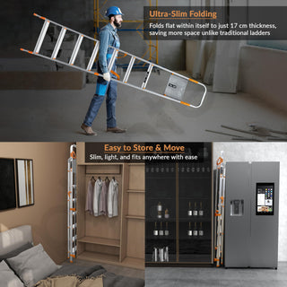 Plantex Secura 8 Step Aluminium Ladder for Home/Foldable Ladder with Safe Hand Rails/5 Year Manufacturer Warranty(Orange-Silver)