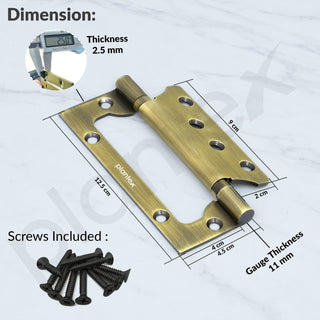 Plantex Butterfly Hinges for Door/Stainless Steel Door Hinges/Non-Mortise Hinges/5 Inch x 14 Gauge Hinges/2.5 mm Hinges for Home/Office/Hotel - Pack of 3 (Brass Antique)