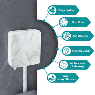 Plantex White Marble Printed Flush Tank for Toilet with 7 LTR Water Capacity/Polypropylene Toilet Flush Tank/Dual Flush Cistern with Air Freshener - Pack of 1