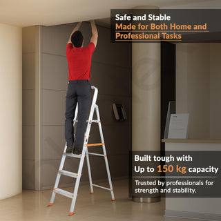 Plantex Restructured Legend Aluminium Folding 5 Step Ladder for Home - 5 Wide Step Ladder (Orange-Silver)