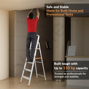 Plantex Restructured Legend Aluminium Folding 5 Step Ladder for Home - 5 Wide Step Ladder (Orange-Silver)