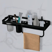 Plantex 4in1 Bathroom Shelf for Wall/Stainless Steel Multifunctional Rack for Bathroom with Tumbler Holder/Liquid Soap Dispenser/Napkin Holder/Bathroom Accessories Set (Matt Black)