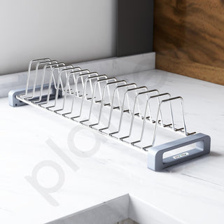 Plantex Stainless Steel Dish Rack for Kitchen/14 Slot Plate Rack for Cabinet/Saucer Dish Stand Organizer with Anti-Scratch Base(Size-4Inches, Slot- 14, Pack of 1)