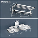 Plantex 304 Stainless Steel Dual Folding Towel Rack for Bathroom with Double Soap Dish/Holder/Bathroom Organizer/Bathroom Accessories Set- Chrome