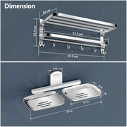Plantex 304 Stainless Steel Dual Folding Towel Rack for Bathroom with Double Soap Dish/Holder/Bathroom Organizer/Bathroom Accessories Set- Chrome