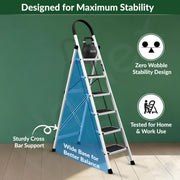 Plantex Steel Ladder for Home/Strong Foldable Wide 6 Step Ladder/Anti-Skid 6 Step Ladder - (Apex - White)